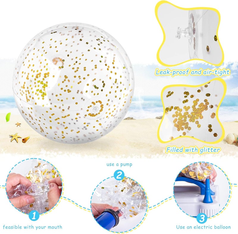 FuturePlusX 16 Inch Glitter Beach Balls, 2PCS Swimming Pool Balls Inflatable Beach Ball with Gold Confetti for Kids Birthday Summer Pool Party - Image 4